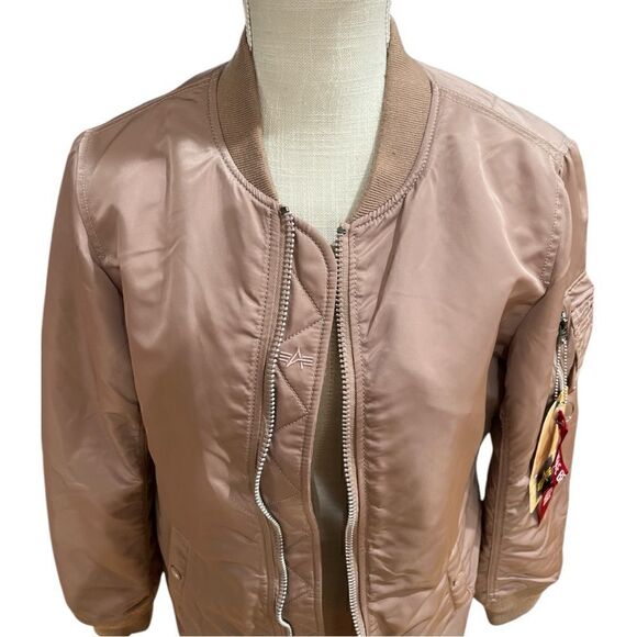 NWT Alpha Industries Mauve Pink MA-1 Long Jacket in Size S - Picture 3 of 9